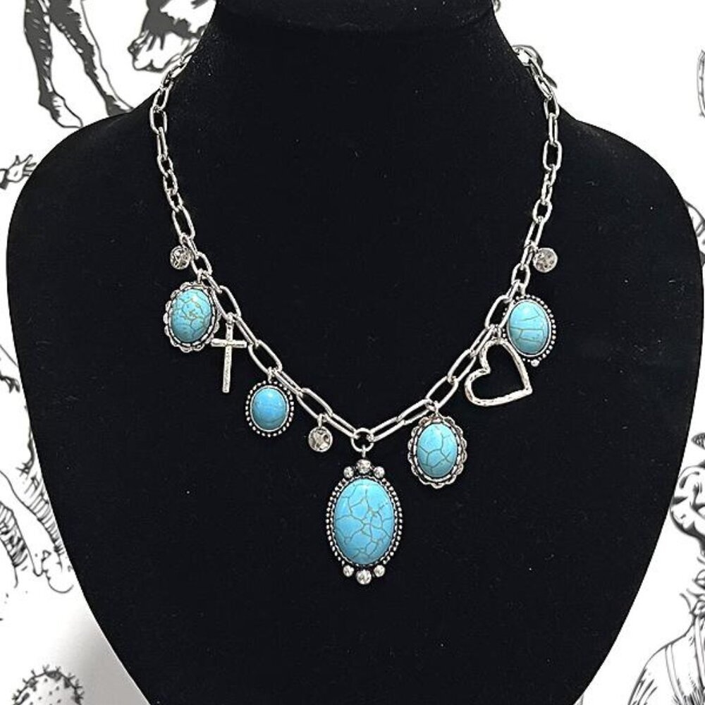 Statement Concho Charm Necklace in Turquoise - New w/Tags